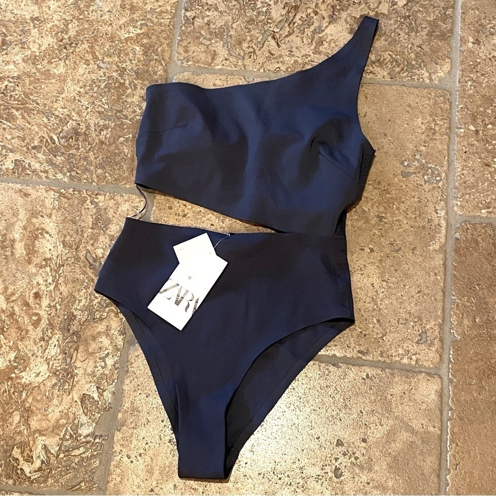 NWT~ZARA Women Gray Cut Out Swimsuit Size Medium